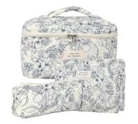3pcs Beauty Case da Viaggio Donna, Cotone Grande Borsa Cosmetica da Viaggio, Floreale Trousse Trucchi Donna, Borsa Porta Trucchi da Toilette Makeup Bag Organizer per Donne e Ragazze