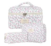 3pcs Beauty Case da Viaggio Donna, Cotone Grande Borsa Cosmetica da Viaggio, Floreale Trousse Trucchi Donna, Borsa Porta Trucchi da Toilette Makeup Bag Organizer per Donne e Ragazze