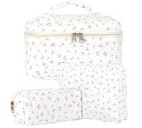 3pcs Beauty Case da Viaggio Donna, Cotone Grande Borsa Cosmetica da Viaggio, Floreale Trousse Trucchi Donna, Borsa Porta Trucchi da Toilette Makeup Bag Organizer per Donne e Ragazze