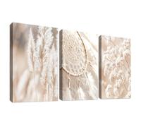 3Pcs Beige Erba di Pampa Stampa su tela Con Cornice Acchiappasogni Botanico Respiro di Bambino Pittura Quadri su tela Quadri Moderni Bagno Camera da Letto Soggiorno Decorazioni Murale 40x60cm x3pcs