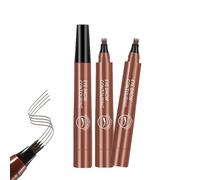 3PCS Bifurcated Eyebrow Pencil, 3D Waterproof Microblading Eyebrow Pen, 2025 New Four Forks Eyebrow Pencil, 24 Hours Long Lasting Smudge Proof (Red Brown)