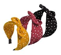 3Pcs Boho ampia fascia coniglio orecchie capelli bande tessuto antiscivolo copricapo elastico Twist capelli Hoop 1920s accessori per le donne ragazze (PolkaRed)