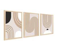 3Pcs Boho Minimalista Astratto Stampa su Tela Con Cornice Caramello Beige Metà Secolo Geometrico Pittura Quadri su Tela Quadri Moderni Soggiorno Camera da Letto Bagno 40x60cm x3pcs (Senza Plexiglass)