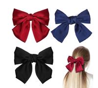 3PCS Bow Hair Clip Hair Bows Barrettes in Colori Solidi Grande Fiocco Hairpin con Nastro- French Hair Clips per Capelli per Donne e Ragazze(Blu Scuro,Nero,Rosso)