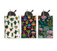 3Pcs Cactus Occhiali Custodia, Vintage Floreale Cuoio Occhiali Da Sole Borsa, Portatile di Stoccaggio Viaggio Squeeze Top Occhiali di Sicurezza Cas, Verde, 7x4.7 Inch