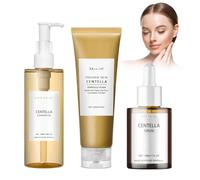 3PCS Centella Cleansing Oil + Siero Asiatica + Detergente Viso, Madagascar Centella Skincare Kit, Poremizing Deep Cleansing Foam, Olio Detergente Viso, Specialmente per pelli sensibili