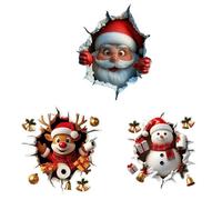 3pcs Christmas Wall Decorations, 3D Wall-Breaking Santa Claus Reindeer Snowman Stickers, 3D Christmas Walls Decals For Refrigerator Bathroom Door Decor