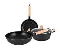 3PCS Cookware Set Wok Frying Pan Saucepan with Lid Pots Pans Set Maifan Stone Nonstick Egg Pan Cooking Tools