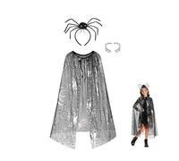 3PCS Costume Ragno Bambina, Ragnatela Mantello Nero di Ragnatela Cerchietti Halloween Tatuaggi Viso, Costume Ragno Bambino Costumi Halloween Bambina per Feste di Dolce o Scherzo Carnevale Cosplay