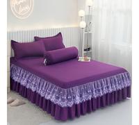 3PCS Cotone Letto Gonna Pizzo Increspato Copriletto Lenzuolo Federa Letto Casa