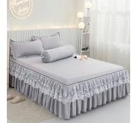 3PCS Cotone Letto Gonna Pizzo Increspato Copriletto Lenzuolo Federa Letto Casa