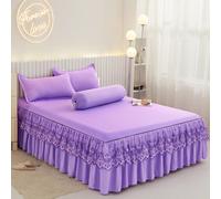 3PCS Cotone Letto Gonna Pizzo Increspato Copriletto Lenzuolo Federa Letto Casa