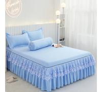 3PCS Cotone Letto Gonna Pizzo Increspato Copriletto Lenzuolo Federa Letto Casa