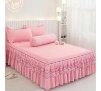 3PCS Cotone Letto Gonna Pizzo Increspato Copriletto Lenzuolo Federa Letto Casa