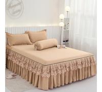 3PCS Cotone Letto Gonna Pizzo Increspato Copriletto Lenzuolo Federa Letto Casa