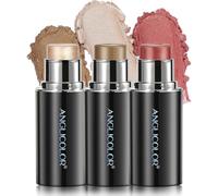 3Pcs Cream Bronzer, Blusher Stick, Highlighter Stick Set, Matte, Long Lasting, Smooth, Blendable, Floral Fragrance, Hydrating