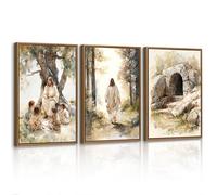 3Pcs Cristiano Gesù Insegnamento Bambini Quadri Moderni Con Cornice Religioso Gesù Attraversò La Giungla Quadro Stampa Su Tela La Tomba Gesùs Stampe Da Parete Decor Per Chiesa Preghiera Sala 30x40cmx3