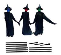 3pcs Decorazioni di Halloween Outdoor 5, 57 piedi Attivati da suono 3 streghe che si tengono per mano con pali, illumina le dimensioni delle streghe che urlano di pazzi di Halloween per il prato