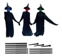 3pcs Decorazioni di Halloween Outdoor 5, 57 piedi Attivati da suono 3 streghe che si tengono per mano con pali, illumina le dimensioni delle streghe che urlano di pazzi di Halloween per il prato