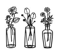 3pcs Decoro Parete con Fiori in Metallo, Arte Parete del Vaso Minimalista Decorazione in Ferro a Filo Nero Scultura da Parete Floreale per Balcone Soggiorno Camera da Letto Sala da Pranzo