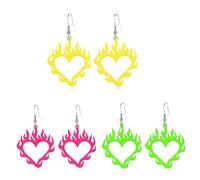 3Pcs Delicati Acrilico Cuore Fiamma di Fuoco Orecchini per Le Donne Y2k Personalizzati Leggero Hollow Love Heart Gioielli San Valentino 80s Accessori per Feste Regalo Multicolore Punk Rock Hip Hop