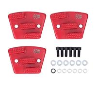 3Pcs Diamond Grinding Shoes Trapezoid, Concrete Floor Cutting Discs with 3 Long Teeth and 2 Holes, 8mm Thread Red Grit 60 for Uneven Ground Grinding and Paint Removal on Concrete S