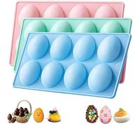 3PCS Easter Egg Silicone Mold for Baking,8-Cavity Easter Egg Chocolate Molds Silicone Candy Molds, Non-Stick East Eggs Shaped Molds,DIY Baking Supplies for Chocolate, Cake, Jello, Candy Making