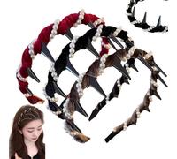 3pcs Fascia Per Capelli Vintage Con Teschio Alto E Perle Artificiali,vintage-haarband Mit Hohem Schädel Und Kunstperlen,Fasce Per Capelli Decorative Antiscivolo, Accessori Alla Moda Per Donna-A