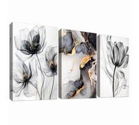 3Pcs Fiori di Papavero ad Acquerello Stampa su tela Con Cornice Marmo Nero Cenere Oro Astratto Pittura Quadri su tela Quadri Moderni Bagno Camera da Letto Soggiorno Decorazioni Murale 40x60cm x3