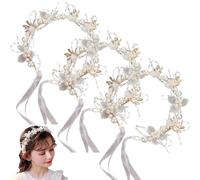 3pcs Flower Girl Crown for Kids White Plastic Plast e Flower Girl Chief con nastro per il compleanno della festa di nozze accessori per capelli