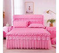 3pcs Gonna Letto Copriletto Con Volant Letto Cover Bordi Con Balze Principessa Gonna Del Letto Pieghe,Tessuto Spesso,Morbido E Confortevole Per La Decorazione Di Matrimoni,RosePink-200x220cm