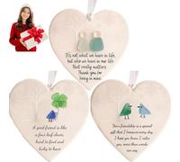 3Pcs Heart-Shaped Sea Glass Friendship Decor,Timeless Friendship Heart Keepsake Ornament For Christmas Tree,Handmade Glass Wall Art & Decor,Thank You Present For Coworker, Teacher, Boss (D4001, SIZE)