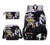 3Pcs Light Yagami L Anime Zaino Astuccio Set Ryuuku Stampa 3D Borsa a Tracolla Cancelleria Grande Capacità Scuola di Archiviazione Studenti, Yagami leggero (tipo 12), 40 / 23 / 22 CM