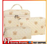 3Pcs Makeup Bag Floral Cotton Travel Cosmetic Bag for Women (pink persimmon)
