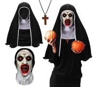 3Pcs Maschera per Halloween Spaventoso Maschera a Testa Piena Horror Maschera Scary Movie Maschera Maschera di Halloween con Collana a Croce Mantello per Cosplay Festa in Costume Vestirsi Carnevale