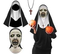 3Pcs Maschera per Halloween Spaventoso Maschera a Testa Piena Horror Scary Movie Zanne Mask di Halloween con Collana a Croce Mantello per Cosplay Festa in Costume Vestirsi Carnevale
