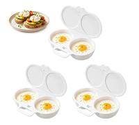 3Pcs Microwave Egg Poacher 2 Cup With Lid & Handle, Oil-Free Cooker | Dual Cavity Breakfast Steamer for 2 Eggs, Food-Grade PP, Quick Heating, Easy Everyday Meal Prep