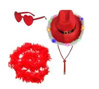 3pcs Natale LED Cowboy Hat Cuore Occhiali Da Sole Con Piuma Sciarpa Antivento Adulti Cowboy Top Per Il Partito Per Le Donne Addio Al Nubilato Bedazzled Per Le Donne Protezioni UV
