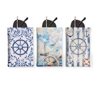 3Pcs Nautical Occhiali Custodia, Blu Vintage Acquerello Occhiali Da Sole Borsa, Portatile di Stoccaggio Viaggio Marinaio Occhiali Da Vista Custodia Manica, Blu, 7x4.7 Inch, Custodia per occhiali