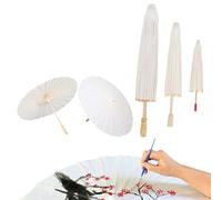 3Pcs Ombrello di Carta Bianca, 20cm 30cm 40cm Fatto a Mano Cinese Giapponese Vuoto Ombrello di Carta Pieghevole con Manico di Legno per Fai da Te Dipinto a Mano Matrimonio Decorazione Foto Cosplay
