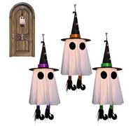 3pcs Outdoor Hanging Ghosts With Witch Hat | Set Of 3 Halloween Hanging Ghosts,Glowing Witch Hat Lights For Front Yard Patio Lawn Garden Party Porch Decor Indoor Outdoor