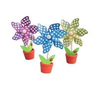 3Pcs Piccoli Mulini A Vento Con Vasi Di Fiori Girandole Giocattolo Desktop Decorazioni Ornamento Vento Spinner Bambini Foto Puntelli Girandole Desktop Ornamento