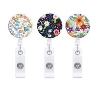3PCS Portabadge Ritratti Fiori Con Clip Per Nome Tag