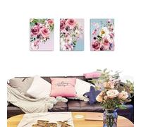 3pcs Rosa Bianco Fiore Tela Wall Art per Camera Da Letto Donna Decorazione Della Parete Senza Cornice Trittico Opere D'arte per Soggiorno Studio Corridoio