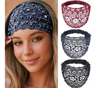 3pcs Set Boho-chic Crystal & Pearl Embellished Wide Headbands, Boho-Chic Crystal & Pearl Wide Headbands for Women (3PCS-F)