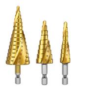3Pcs Spiral Grooved Drill Bits 3-12 4-12 4-20 Drilling Power Tool Metal Stainless Steel Wood Hole Cutter Cone Fast Drill Bit Set(Spiral4-12 4-20 4-32-01)