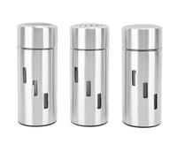 3Pcs Stainless Steel Salt and Shaker Set 3 Sizes Dispensers with Visible Window Adjustable Hole Caps for Kitchen Outdoor