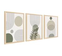 3Pcs Stampa su Tela Con Cornice Boho Astratto Verde Salvia Pittura Quadri su Tela Poster Linea Geometrica Beige Verde Quadri Moderni Soggiorno Camera da Letto 30x40cm x3pcs (Senza Plexiglass)