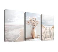 3Pcs Stampa su tela Con Cornice Sentiero verso il mare Spiaggia Pittura Beige Oceano Paesaggio marino Quadri su tela Quadri Moderni Bagno Camera da Letto Soggiorno Decorazioni Murale 30x40cm x3pcs