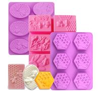 3Pcs Stampi per sapone in silicone ape, stampi per cera d'api a 6 cavità in silicone per saponi fatti in casa, cera d'api, resina, bombe da bagno, gelatina, candele e barrette di lozione